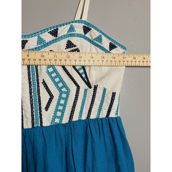 Staring At Stars Size 10 M Dress Blue White Aztec Cami Tank Embroidered Boho - Picture 2 of 9